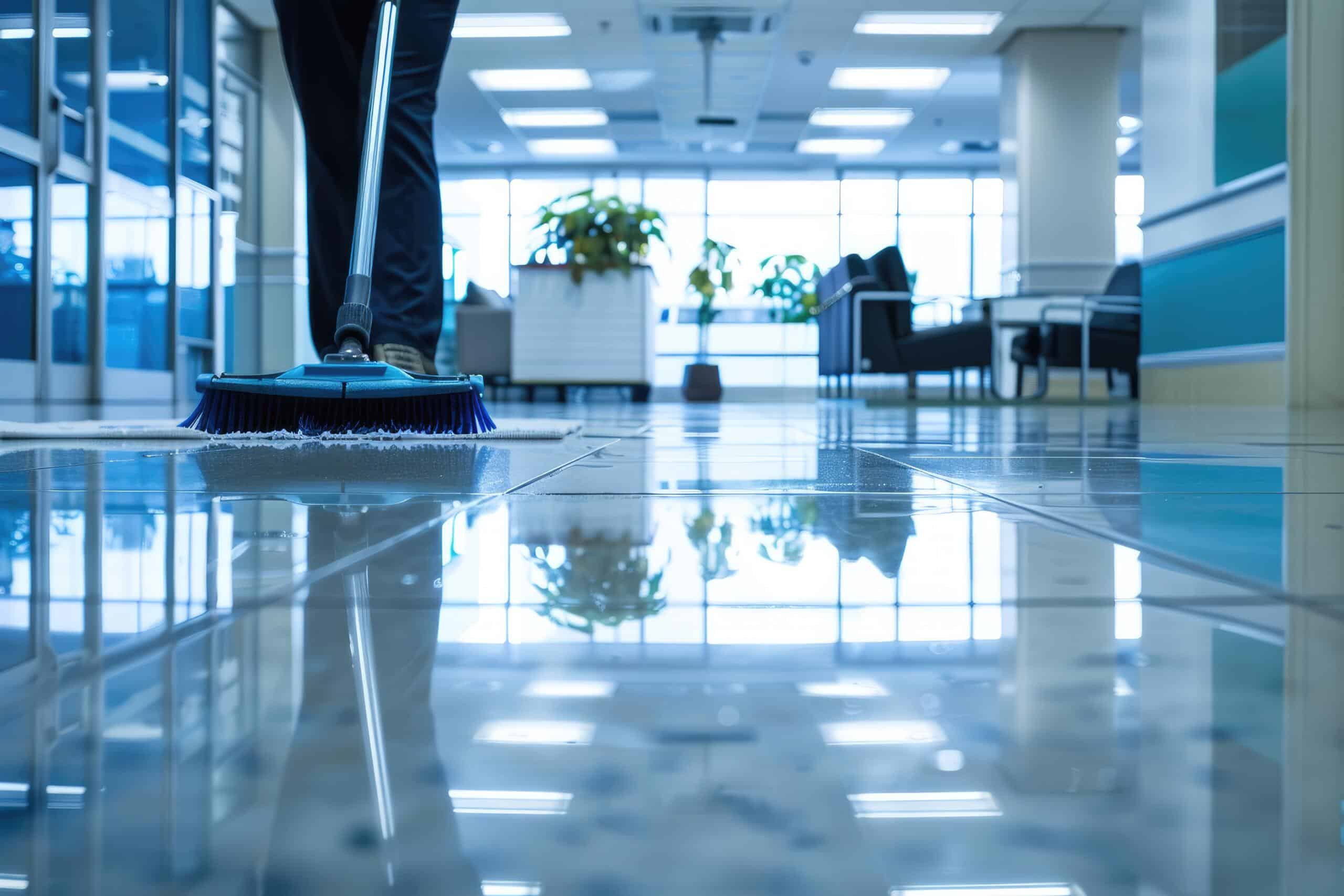 Commercial cleaner cleaning an office floor