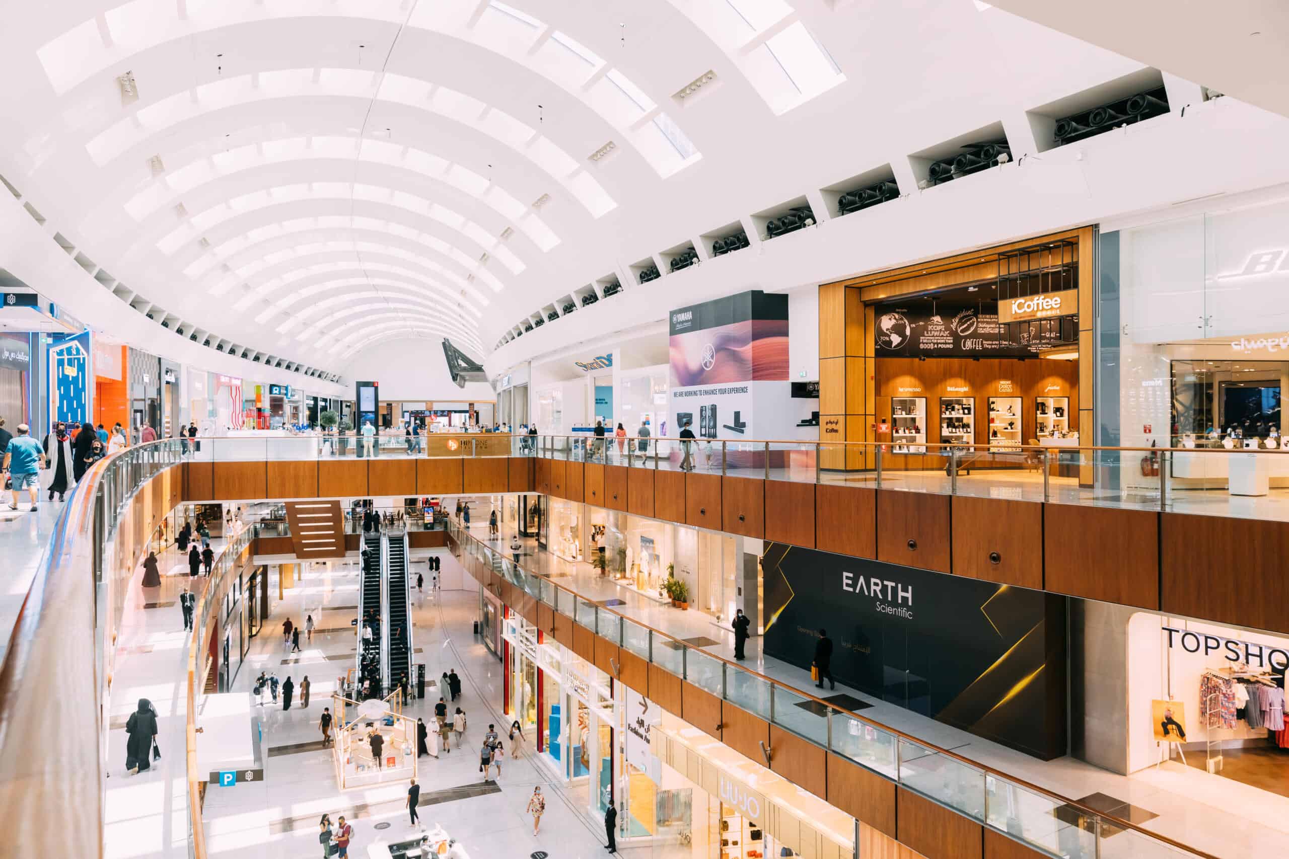 Large shopping centre viewed from top floor