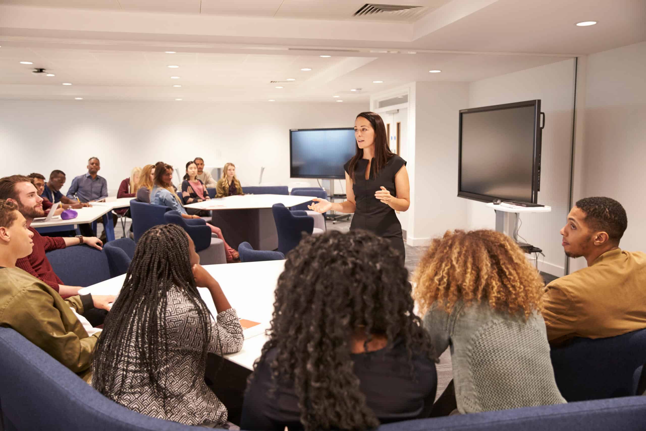 Woman presenting in a university